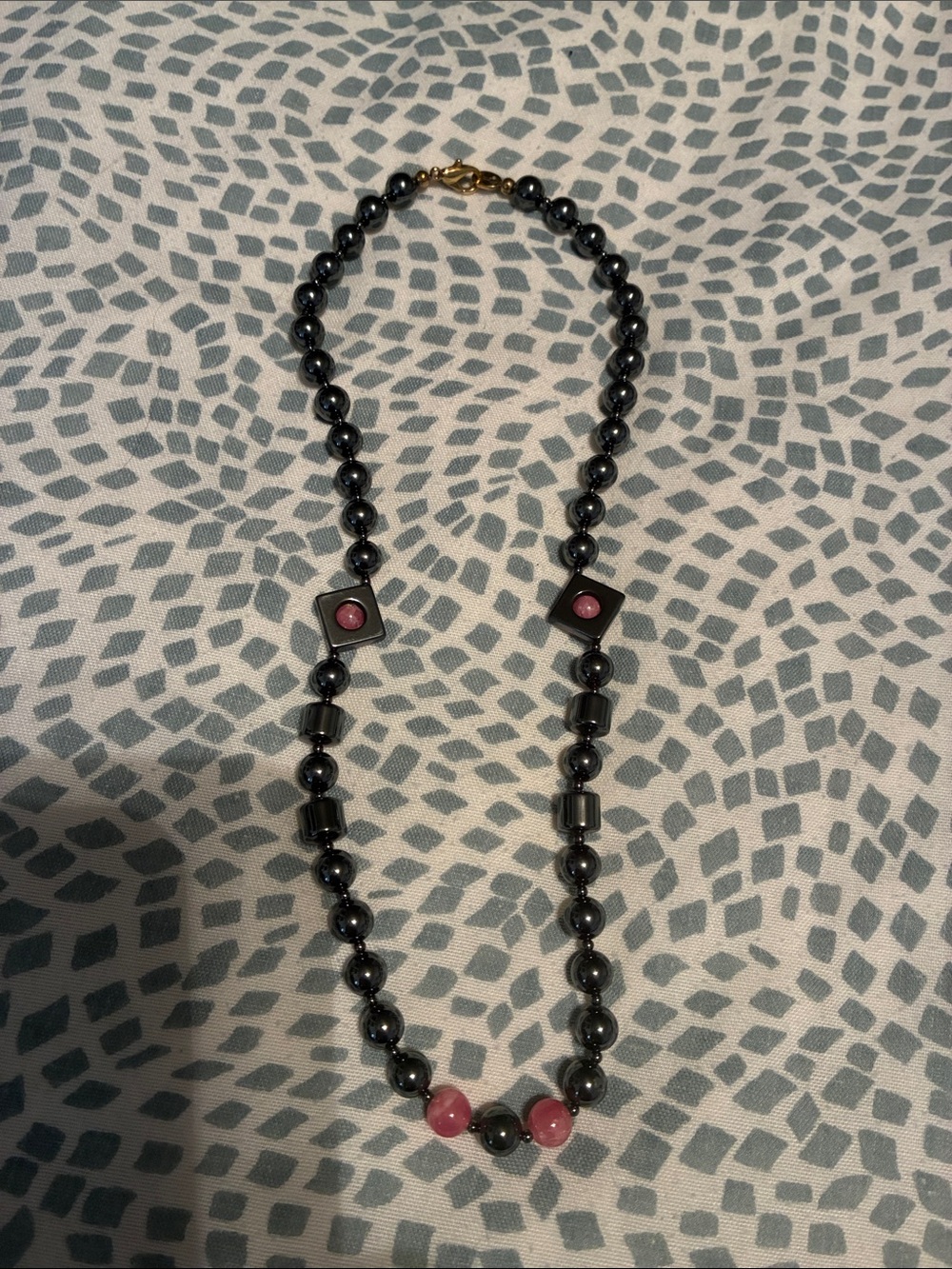 Hematite Bead Necklace with Pink Accent - Women's Jewelry